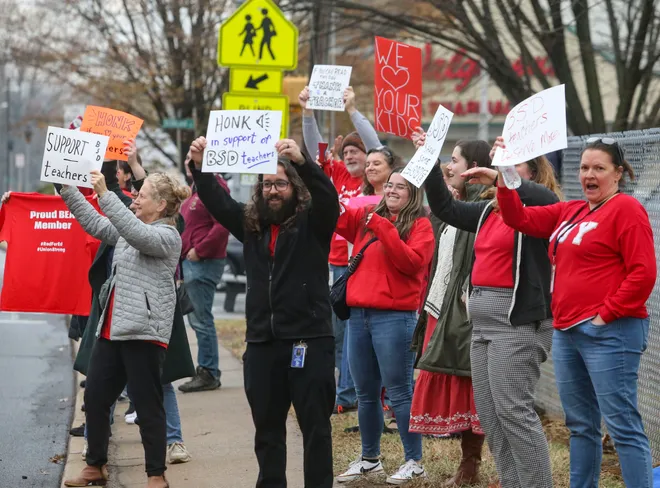 Middle and high school teachers protest outside of Little Mount on December 10th